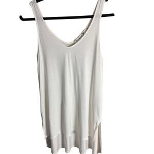 Michael Stars White Swing Tank Top Rayon Blend High Low Hem Soft Stretch Basic S